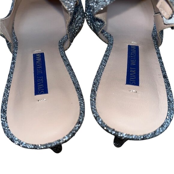 Stuart Weitzman Glitter Grey Pointed Toe Slingback Strap Stiletto Heels Sz 8.5 - Picture 5 of 9